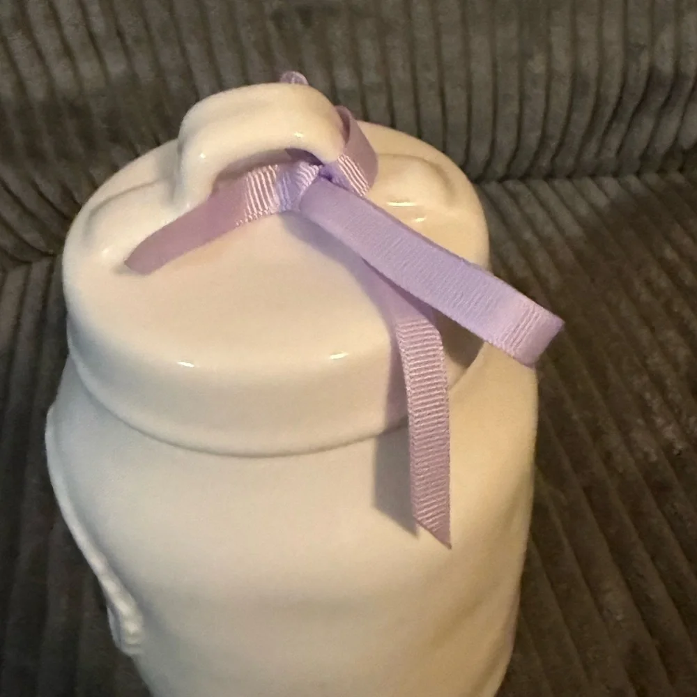 Rae Dunn White Ceramic Jar with Floral Pattern- BLOOM- NWT